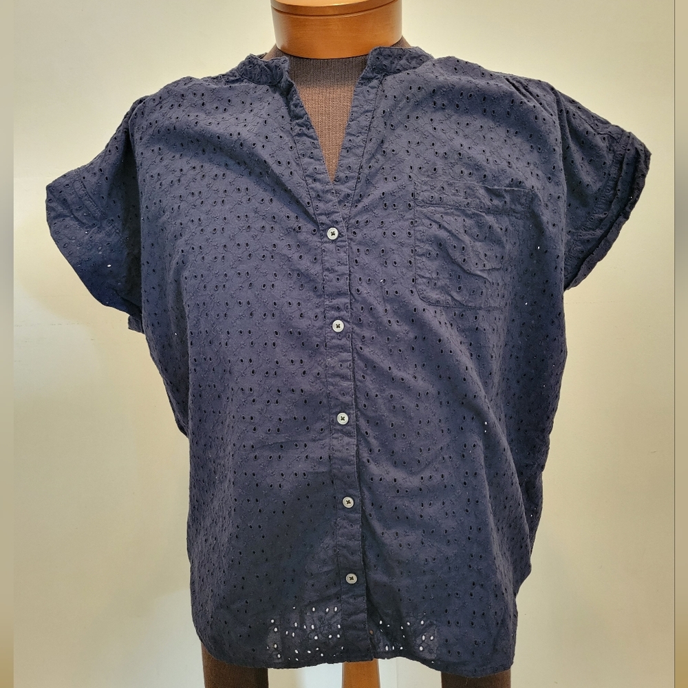 Short Sleeve Pointelle Button Down